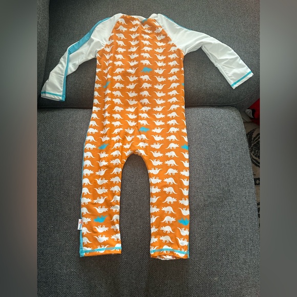SwimZip Orange Dinosaur Print Kids Swimsuit - Picture 2 of 3